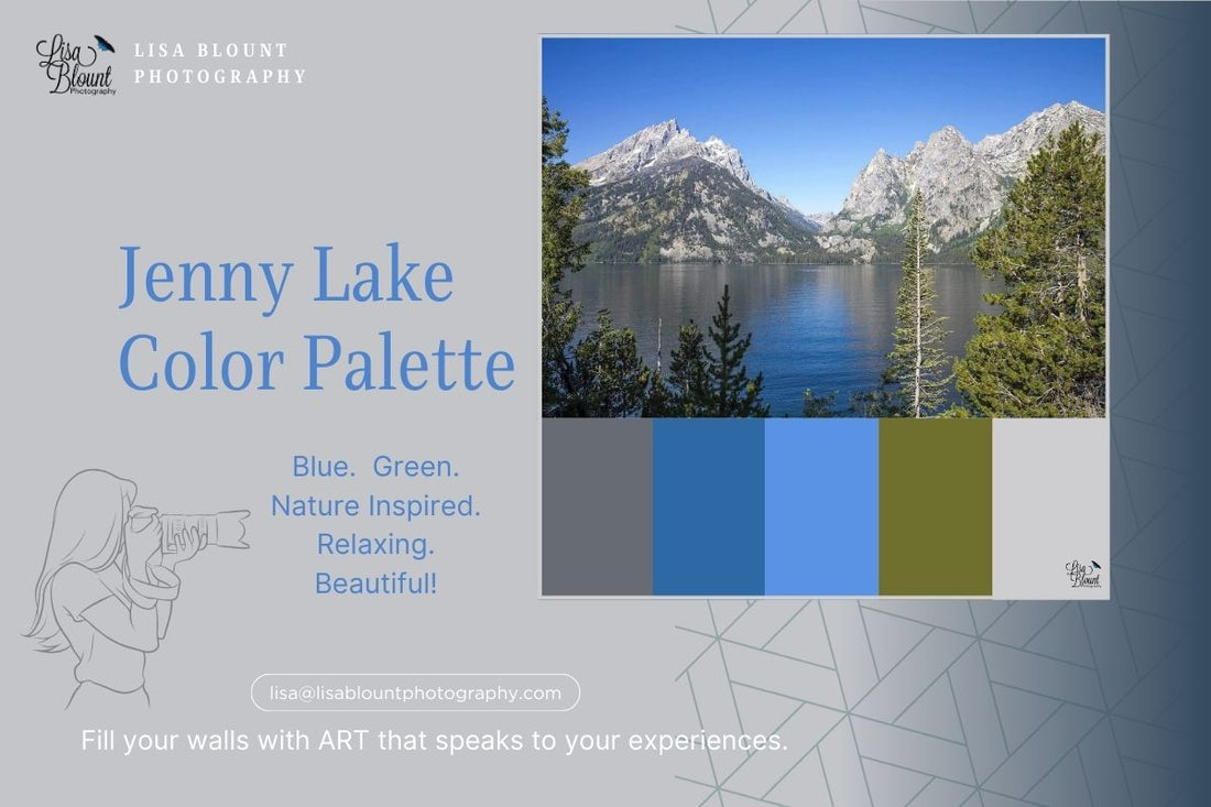 Jenny Lake color palette of blues and greens with fine art photography home and office decor Lisa Blount Photography