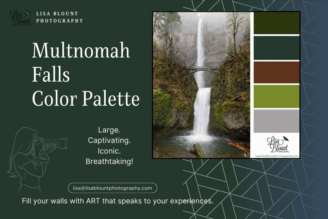 Multnomah Falls art with Color Palette Moodboard