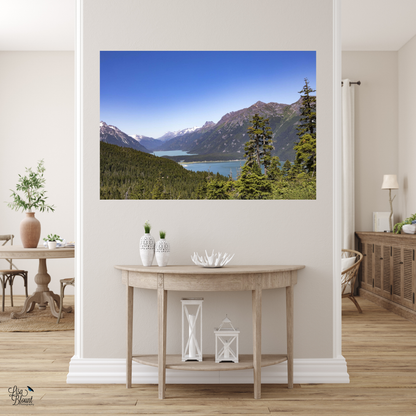 Chilkoot Lake Haines Alaska large wall art decor hanging in white hallway