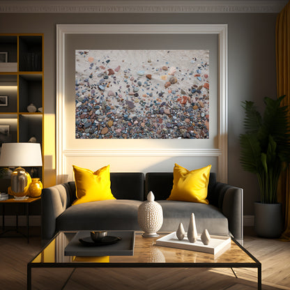 Colorful rocks in the sand at Nairn Beach large art wall decor in bright living room