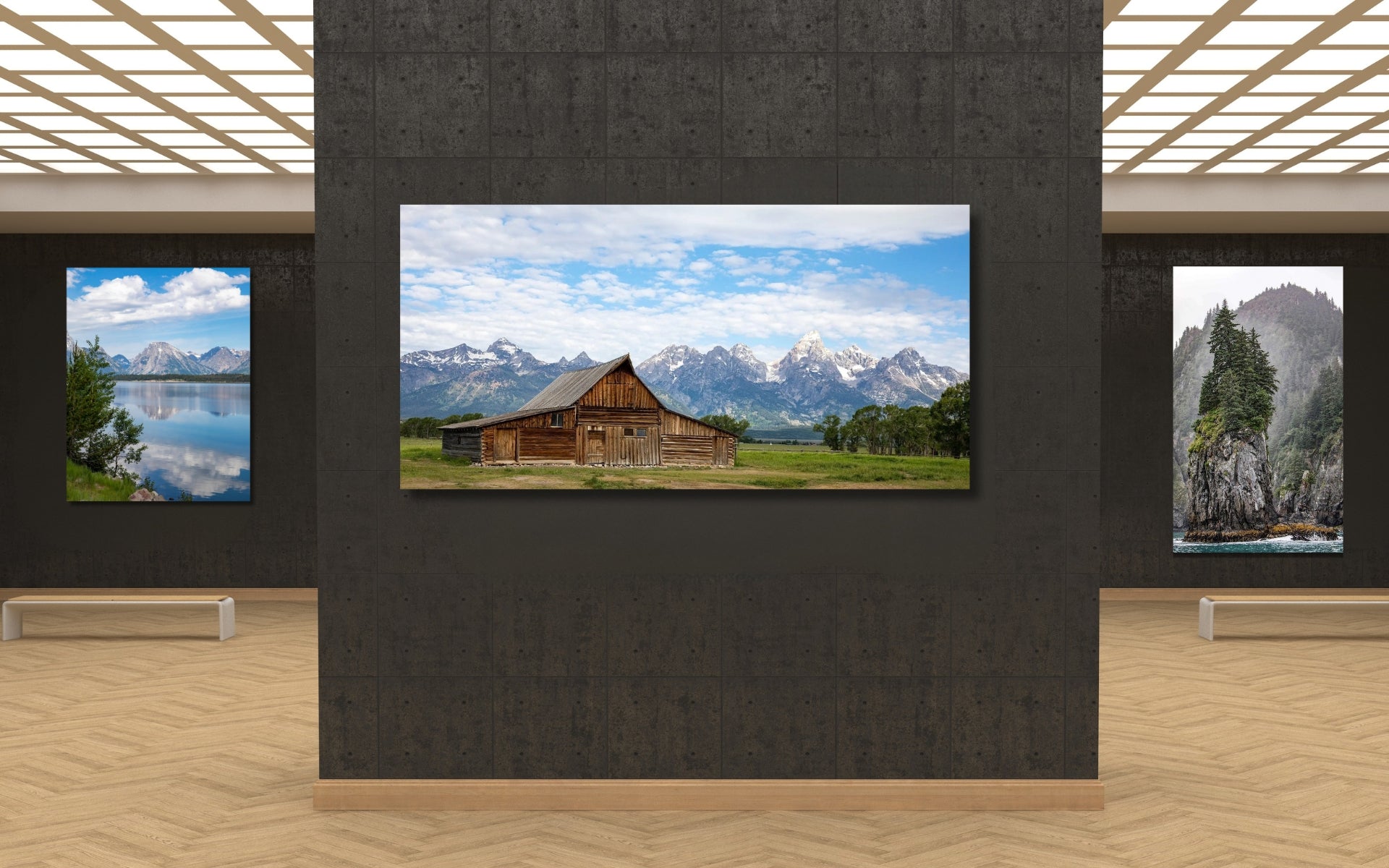 TA Moulton Barn, Jackson Lake and Kenai Fjords fine art photography large wall decor hanging in art gallery