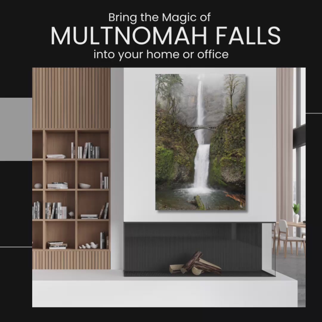 Multnomah falls fine art photography wall decor - video of the art in different home and office settings